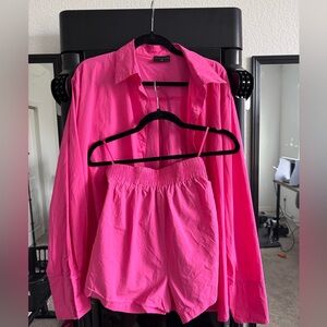 White Fox Boutique Women's Pink Button Shirt and Shorts Set